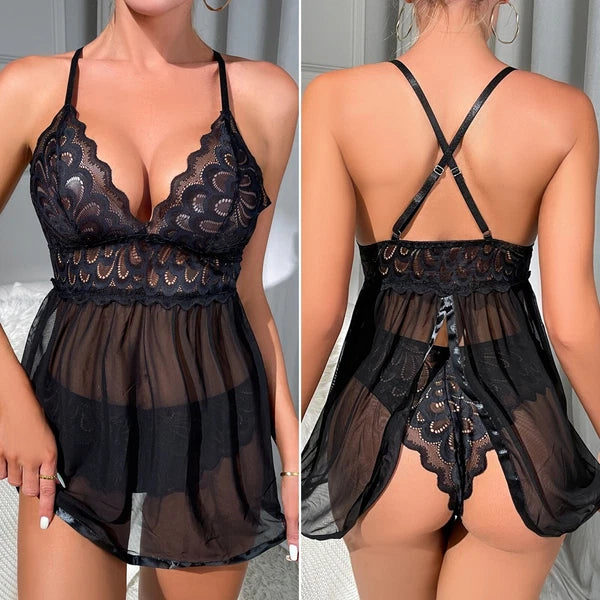 Lingerie-Underwear-Sleepwear-Sexy-Women-Pajamas -Lace-Babydoll-Nightwear-Pajamas