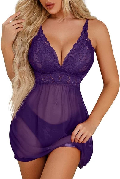 Sexy-Lingerie Women's Babydoll G-string Sleepwear Underwear Lace Dress Nightwear