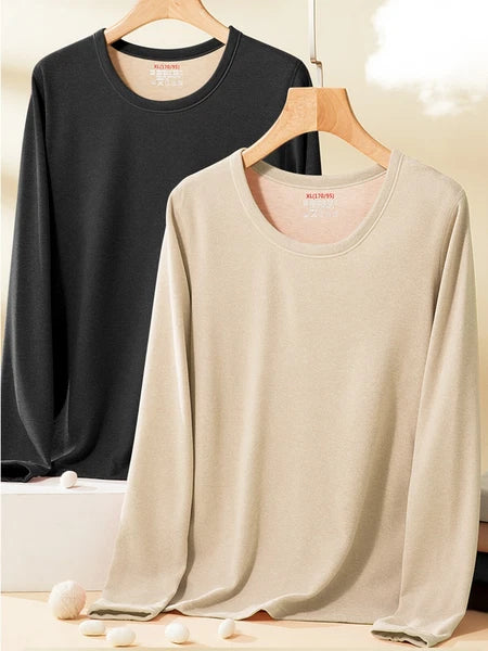 Women's 2PCS Cashmere Silk Thermal Underwear Pajamas Set Long Sleeve Top Bottom
