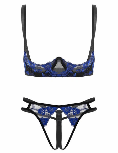 Women's Floral Lace Lingerie Set Bra G-string Thong Babydoll Nightwear Sleepwear