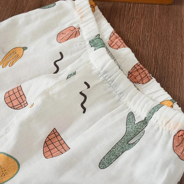 Women Pajamas Set 100% Cotton Printed Sleepwear Casual Nightwear Gauze Home Wear