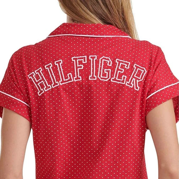 Tommy Hilfiger Womens 2 Piece Pajama Shorts Set(Red Dot,S-M-XL)