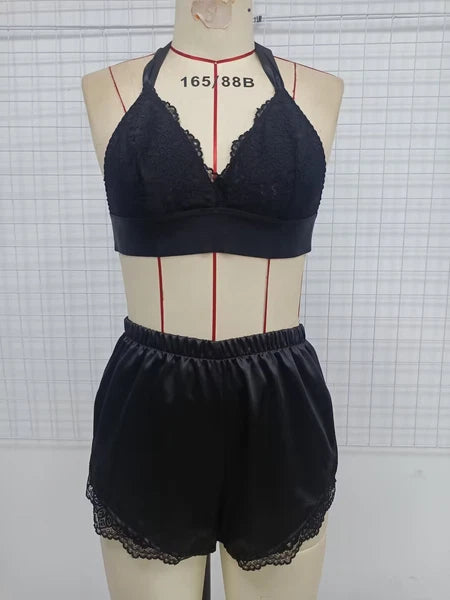 US Women Sexy Lingerie Sleepwear Satin Silk Babydoll Lace Nightwear Pajamas Set