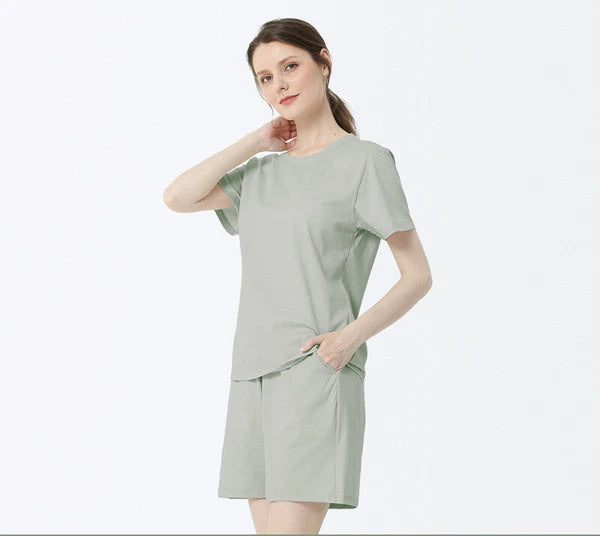 Summer Women's Cotton Antibacterial Thin Suitable Home Trip Pajamas Set-