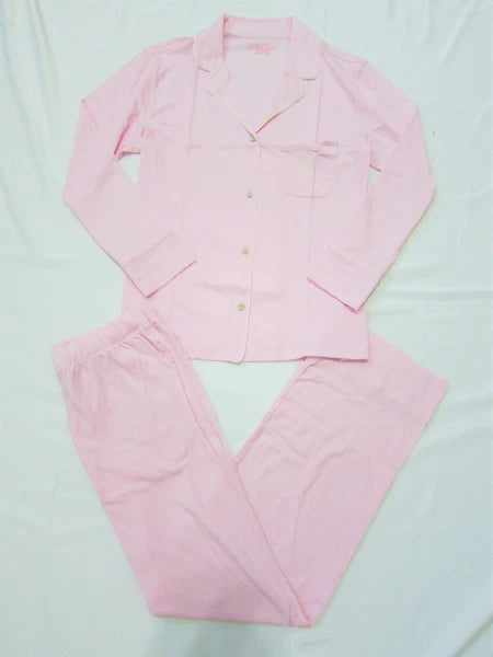 Victoria Secret SLEEPOVER KNIT LIGHTWEIGHT COTTON PINK SHIRT PANT PAJAMAS SET S