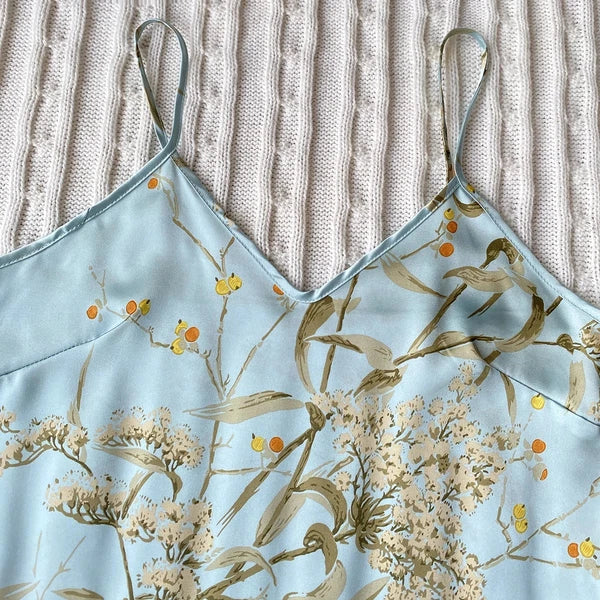 Floral Print Cami Tops Ruffle Hem Shorts Pajama Set Women's Sleepwear Loungewear