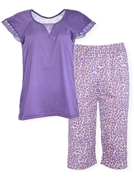 JEFFRICO Womens Capri Pajama Set 2 Piece Short Sleeve Top & Capri Pants 5035C