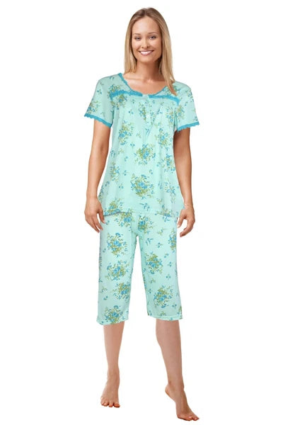 JEFFRICO Womens Capri Pajama Set 2 Piece Short Sleeve Top & Capri Pants 5201C