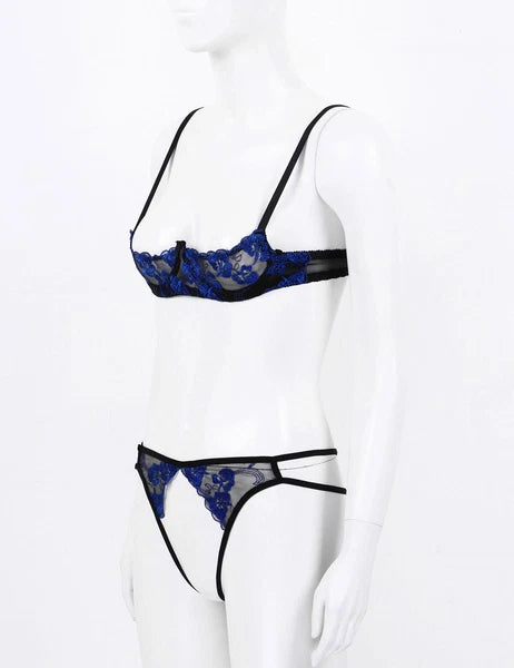 Women Sexy Lingerie Lace Bare Exposed Breast Bra Top G-string Underwear Babydoll