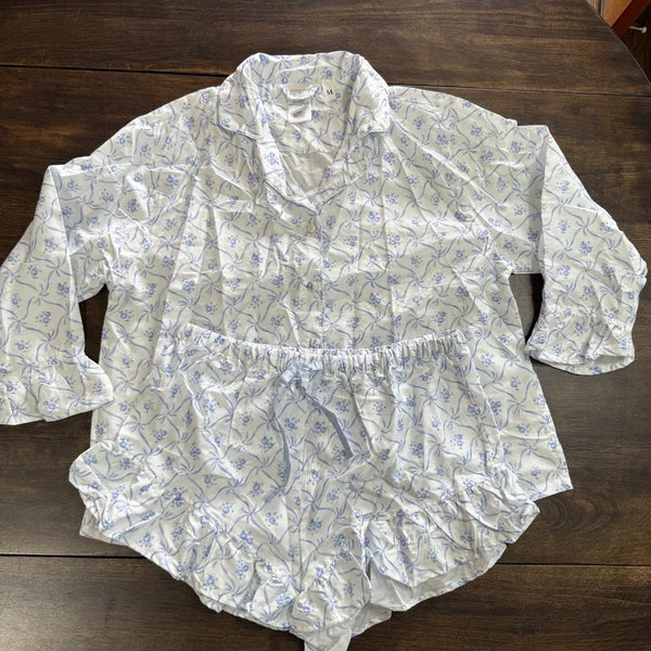 POTTERY BARN LoveShackFancy FLORAL TRELLIS SATEEN PAJAMA SET~PINK & BLUE AVAIL