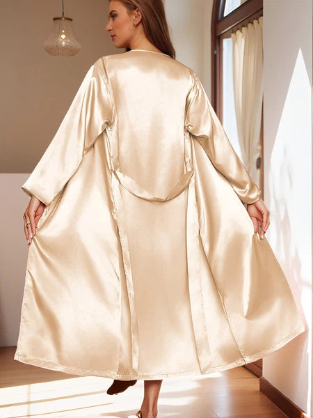 Women's satin silk robe dress sleepwear underwear long nightgown sleepwear
