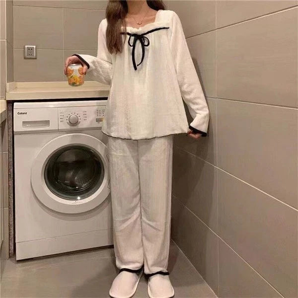 2022 women's autumn and winter pajamas set thick cute pajamas flannel pajamas