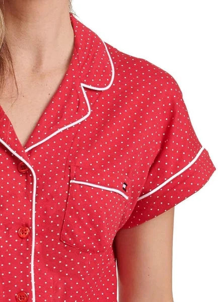 Tommy Hilfiger Womens 2 Piece Pajama Shorts Set(Red Dot,S-M-XL)