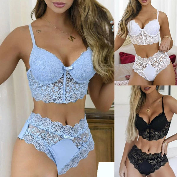 Women Lace Sexy Lingerie Nightwear Ladies Underwear Pajamas Set Bra Thong V1