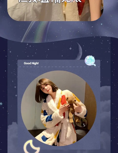 Coral Fleece Nightgown Women Flannel Plus Velvet Princess Sweet Bathrobe Pajamas