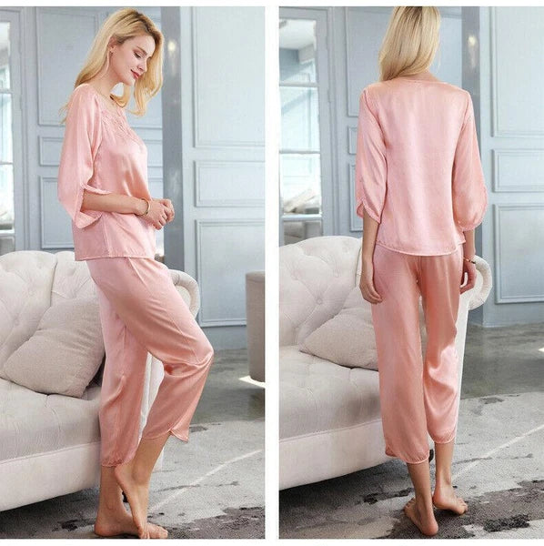 New Women Silk Pajamas Set,2 pieces,100% Mulberry Silk Sleepwear Nightwear U7135