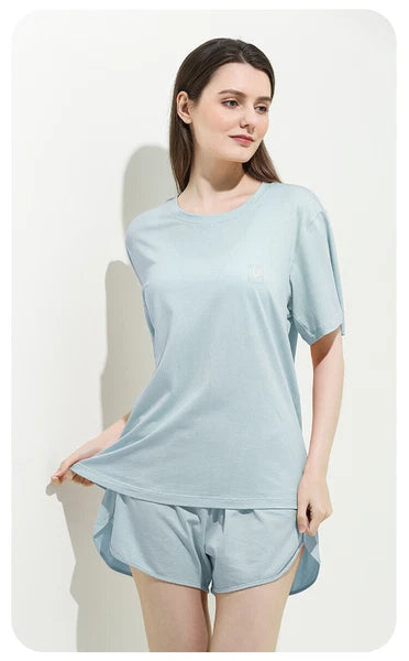 Women's Anti Bacterial Short Sleeve Lounge Loose Fit Cotton Summer Pajama Set