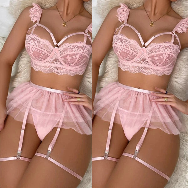 Sexy Women Lingerie Pink Lace Dress G-string Underwear Babydoll Sleepwear Gift