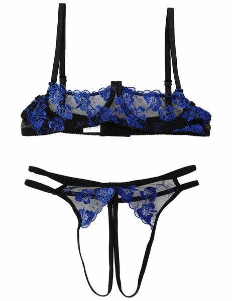 Women Sexy Lingerie Lace Bare Exposed Breast Bra Top G-string Underwear Babydoll