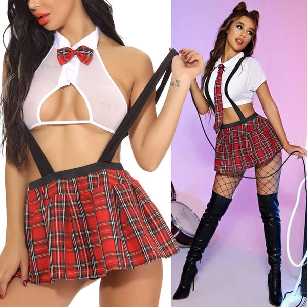 Halloween School Girl Cosplay Tartan Mini Skirt Sexy Lingerie Student Uniform US