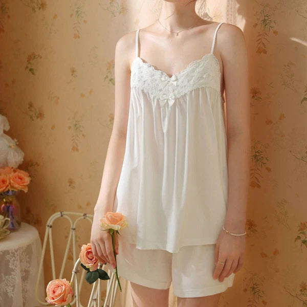 Women's Cotton Pajama Set Sleeveless Cute Summer V Neck Lightweight 2 Piece