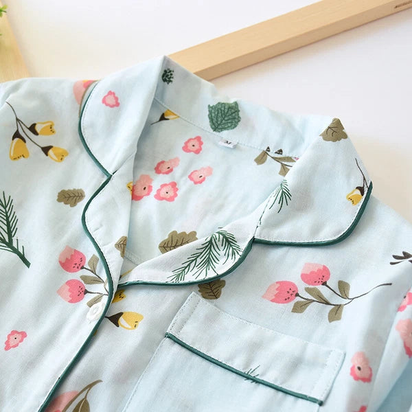 Women Pajamas Set 100% Cotton Printed Sleepwear Casual Nightwear Gauze Home Wear