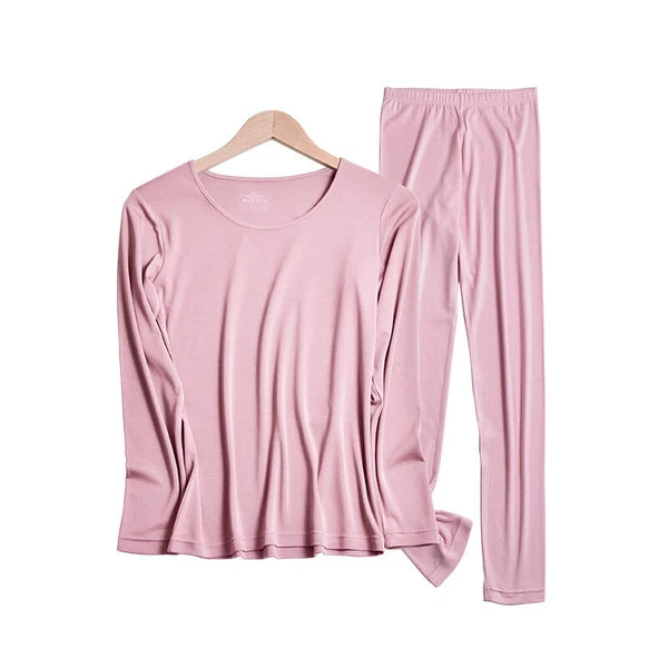 Fashion Winter Women's Pajama Set Thin Warm Underwear Tops Slim Bottom Pants
