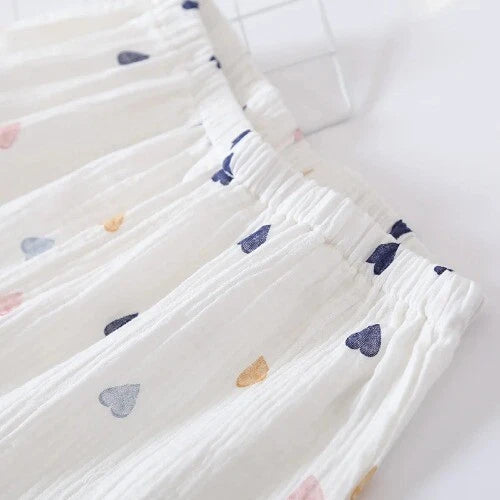 Summer Ladies Cotton Gauze Short Sleeve Shorts Pajamas Suit Cute Heart-shaped