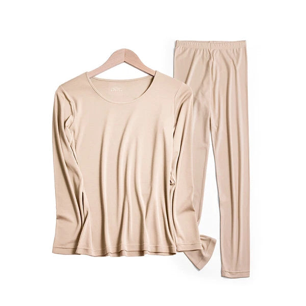 Fashion Winter Women's Pajama Set Thin Warm Underwear Tops Slim Bottom Pants