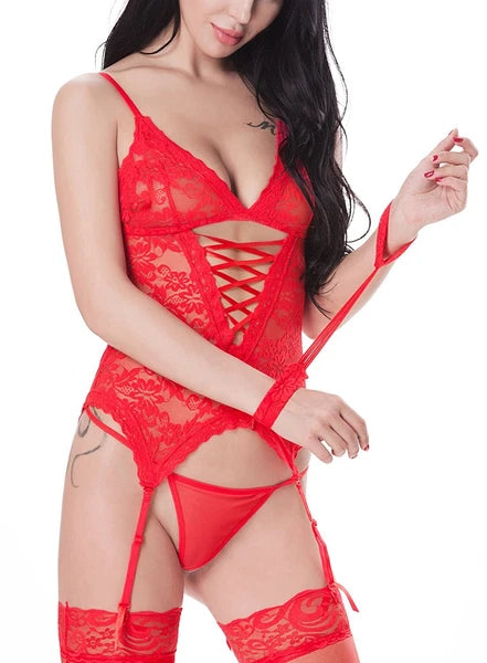 Women Sexy-Lingerie Lace Babydoll Bodysuit Sleepwear Underwear Nightwear G-Thong
