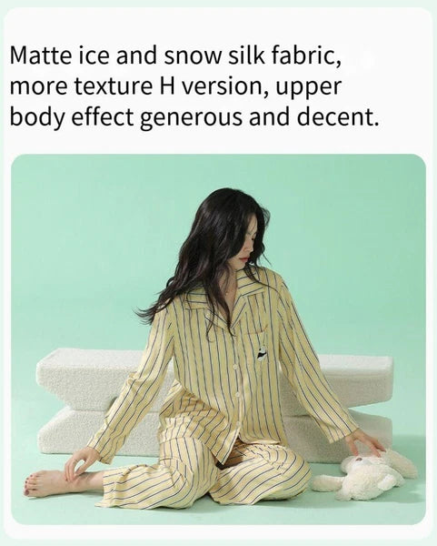 Women's Long Sleeve Pajamas Fashion Striped Homewear Comfortable Antibacterial Clothing-