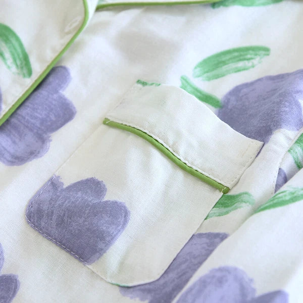 Women Pajamas Set 100% Cotton Printed Sleepwear Casual Nightwear Gauze Home Wear