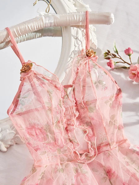 Sexy Women Lingerie Pink Lace Dress G-string Underwear Babydoll Sleepwear Gift