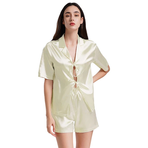 Women Nightwear Ice Cool Pajamas Set Silky Satin Sleepwear Soft Homewear Pants