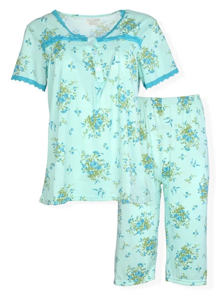 JEFFRICO Womens Capri Pajama Set 2 Piece Short Sleeve Top & Capri Pants 5201C