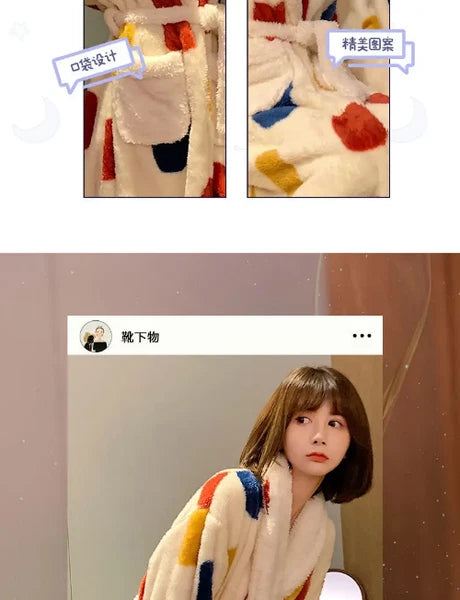 Coral Fleece Nightgown Women Flannel Plus Velvet Princess Sweet Bathrobe Pajamas