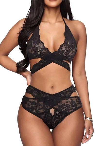 Two Piece Women Sexy Lingerie Set Lace Bra and Panty Set Babydoll Sleepwear US
