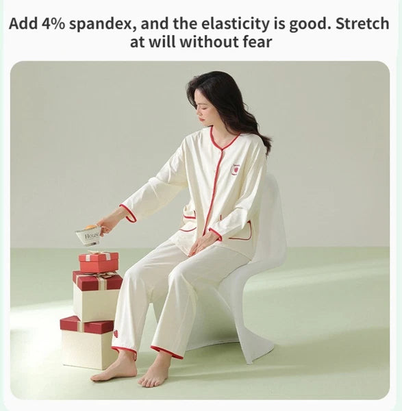 Women's Pajama Set Autumn Embroidered Comfortable Casual Antibacterial Sleepwear