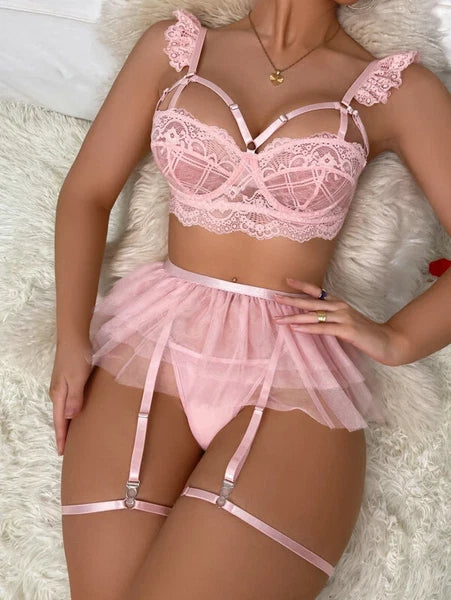 Sexy Women Lingerie Pink Lace Dress G-string Underwear Babydoll Sleepwear Gift