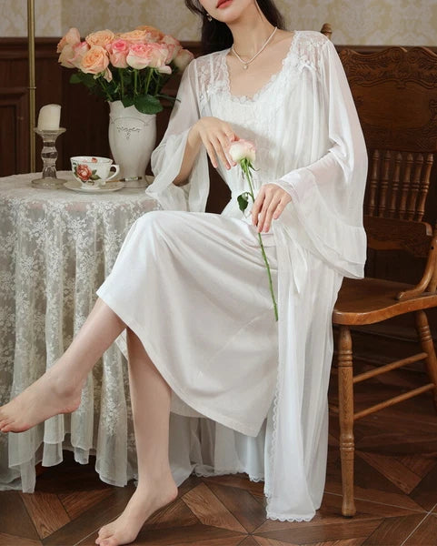 Women Lounge Suit Sling Padded Dress Cotton Robes Mesh Nightwear 2pcs 161201