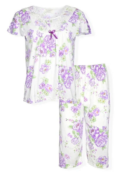 JEFFRICO Womens Capri Pajama Set 2 Piece Short Sleeve Top & Capri Pants 812C