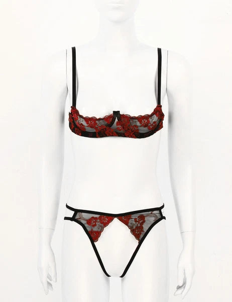 Women's Floral Lace Lingerie Set Bra G-string Thong Babydoll Nightwear Sleepwear