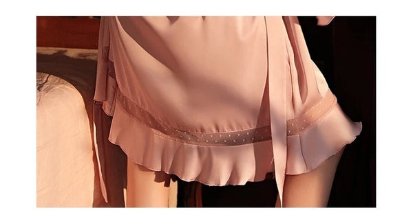 3Pcs Women Pajamas Sets Faux Silk  Sets Ruffles Lace Bath Wedding Night Dress