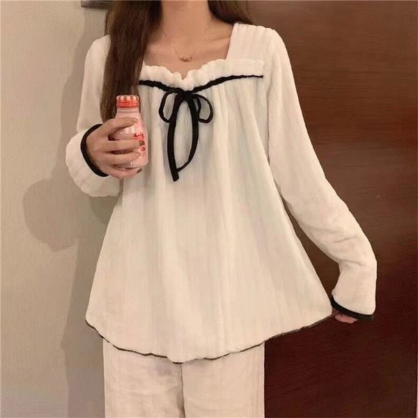 2022 women's autumn and winter pajamas set thick cute pajamas flannel pajamas