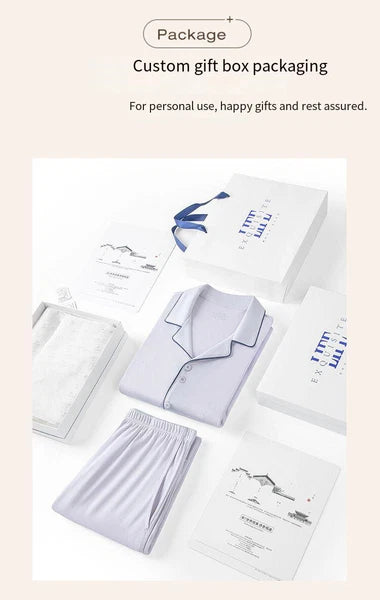 Women Antibacterial Pajamas Set Long Sleeve Dust Mite Resistant Long Pants-