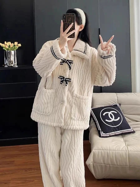 2Pcs/set Women's Pajamas Autumn Winter Students Home Wear Padded and Thickened