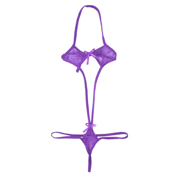 Sexy Women Mesh Lingerie Set Open Cups Bra Top Low Rise Mini Briefs Sleepwear