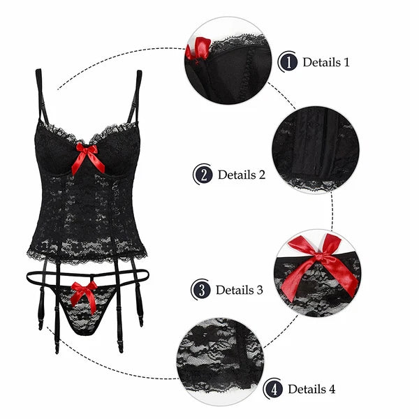 Women Sexy Lingerie Garter Belts Set Sleepwear Underwear Lace Nightwear G-String