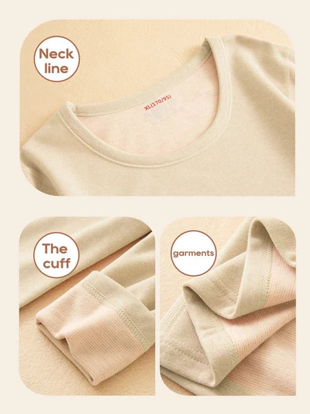 Women's 2PCS Cashmere Silk Thermal Underwear Pajamas Set Long Sleeve Top Bottom