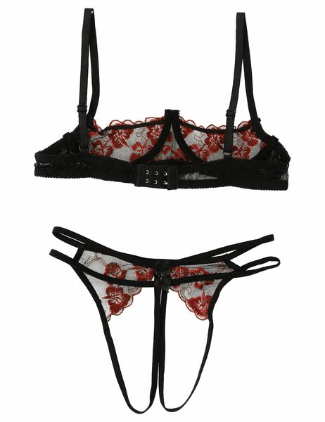 Women's Floral Lace Lingerie Set Bra G-string Thong Babydoll Nightwear Sleepwear